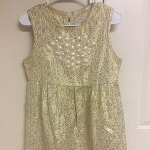 Bizz Princess Gold Beaded Brocade Empire Dress M